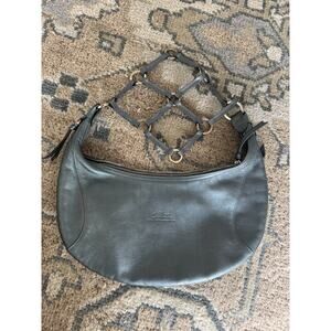 Authentic Longchamp Leather Crescent Spider Hobo Bag Metallic Gray EUC
